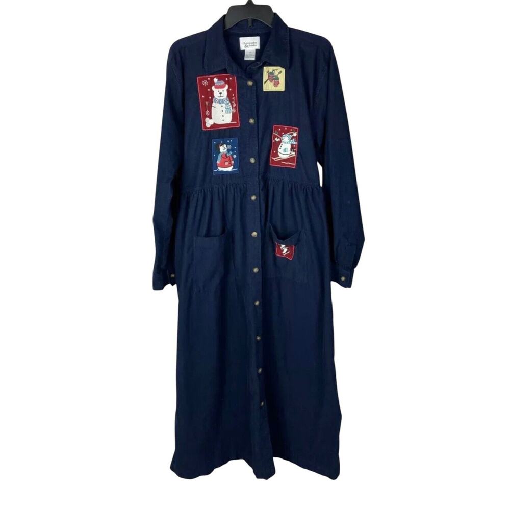 Christopher Banks Christmas Dress Womens SZ 6 Blue Corduroy Modest Shirt Dress